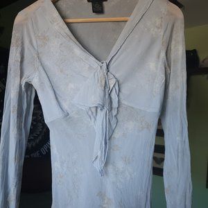 Y2K The Limited Silk Womens xs Light Blue Vneck Sheer Blouse